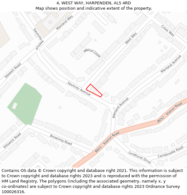 4, WEST WAY, HARPENDEN, AL5 4RD: Location map and indicative extent of plot