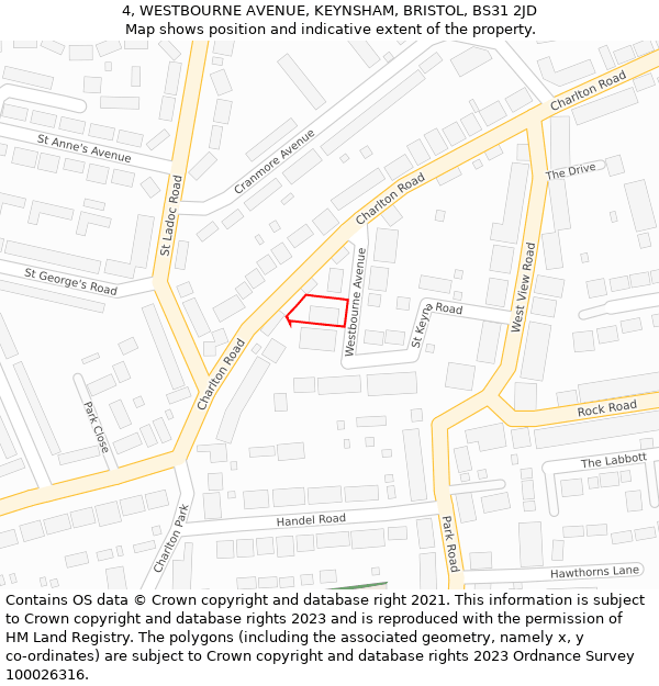 4, WESTBOURNE AVENUE, KEYNSHAM, BRISTOL, BS31 2JD: Location map and indicative extent of plot