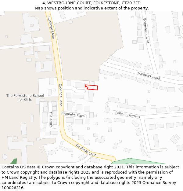 4, WESTBOURNE COURT, FOLKESTONE, CT20 3FD: Location map and indicative extent of plot