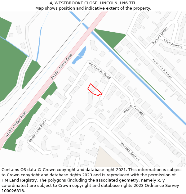 4, WESTBROOKE CLOSE, LINCOLN, LN6 7TL: Location map and indicative extent of plot