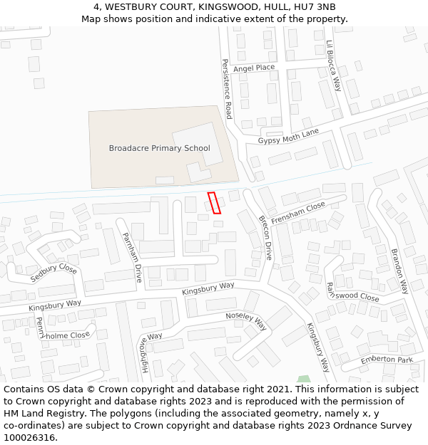 4, WESTBURY COURT, KINGSWOOD, HULL, HU7 3NB: Location map and indicative extent of plot