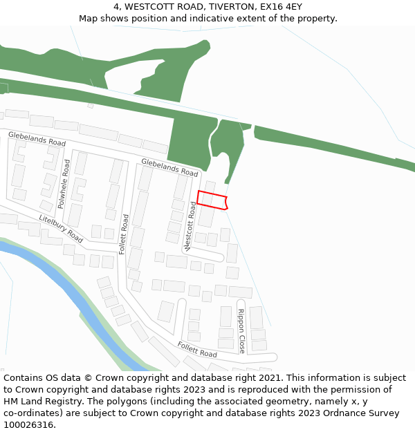 4, WESTCOTT ROAD, TIVERTON, EX16 4EY: Location map and indicative extent of plot
