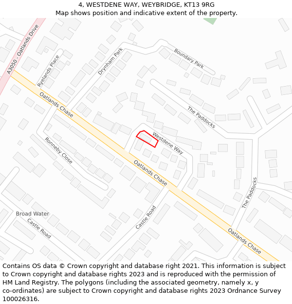 4, WESTDENE WAY, WEYBRIDGE, KT13 9RG: Location map and indicative extent of plot