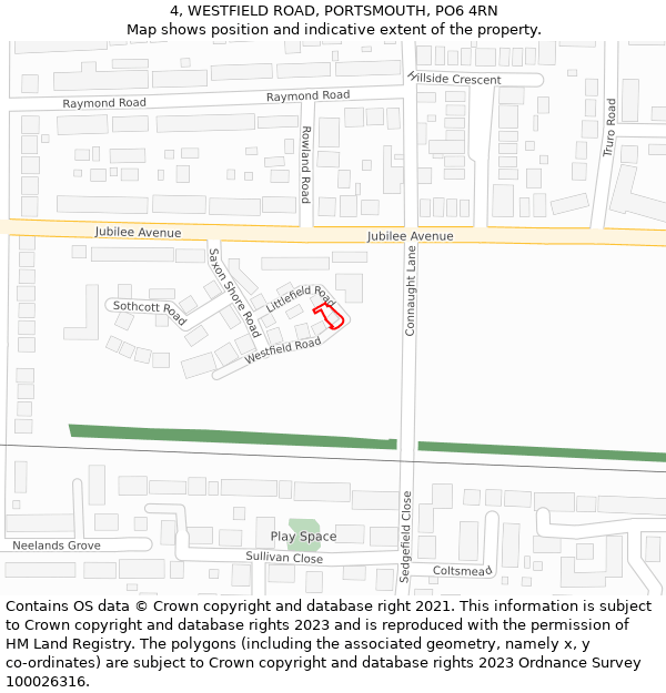 4, WESTFIELD ROAD, PORTSMOUTH, PO6 4RN: Location map and indicative extent of plot