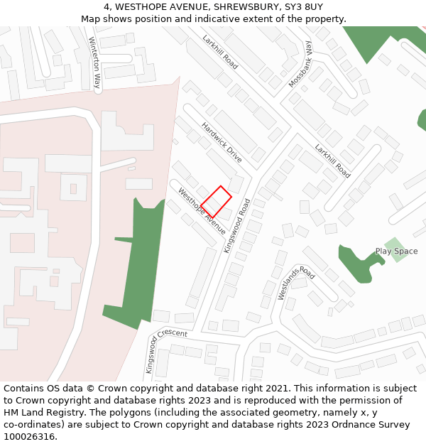 4, WESTHOPE AVENUE, SHREWSBURY, SY3 8UY: Location map and indicative extent of plot