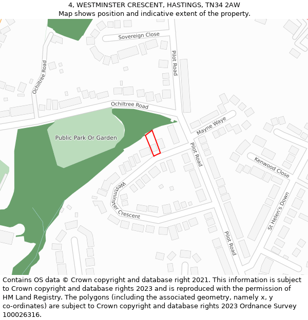 4, WESTMINSTER CRESCENT, HASTINGS, TN34 2AW: Location map and indicative extent of plot