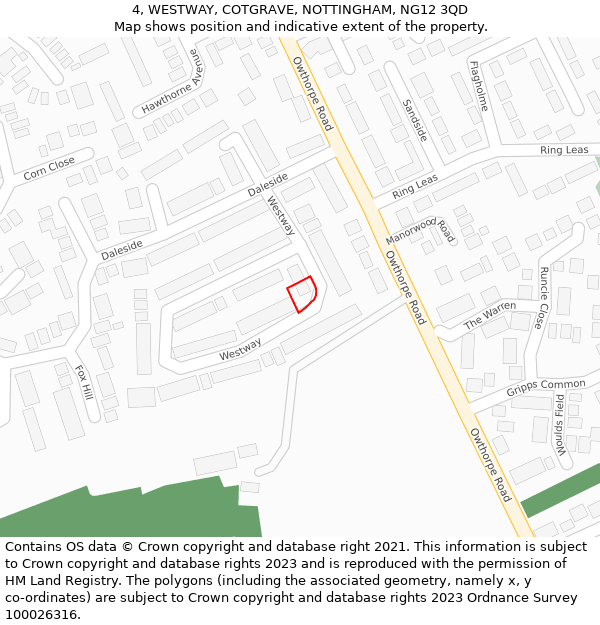 4, WESTWAY, COTGRAVE, NOTTINGHAM, NG12 3QD: Location map and indicative extent of plot