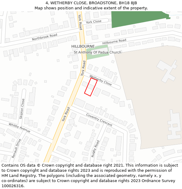 4, WETHERBY CLOSE, BROADSTONE, BH18 8JB: Location map and indicative extent of plot