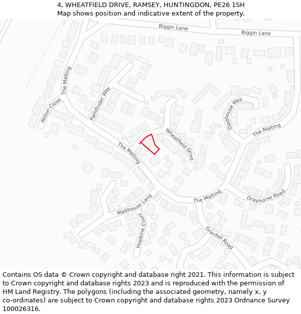 4, WHEATFIELD DRIVE, RAMSEY, HUNTINGDON, PE26 1SH: Location map and indicative extent of plot