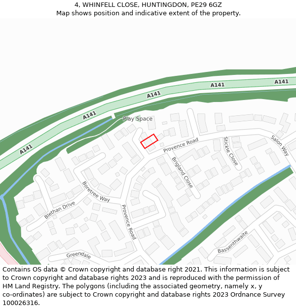 4, WHINFELL CLOSE, HUNTINGDON, PE29 6GZ: Location map and indicative extent of plot