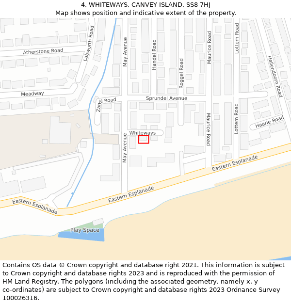4, WHITEWAYS, CANVEY ISLAND, SS8 7HJ: Location map and indicative extent of plot