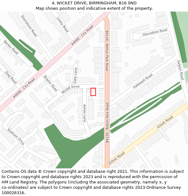 4, WICKET DRIVE, BIRMINGHAM, B16 0ND: Location map and indicative extent of plot