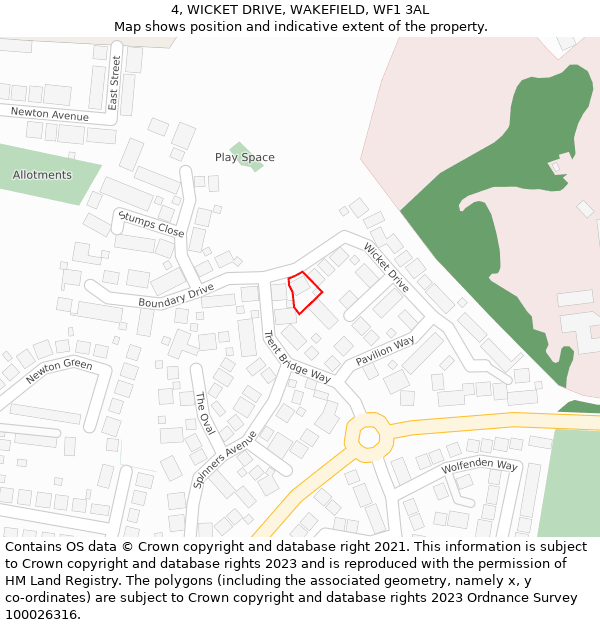 4, WICKET DRIVE, WAKEFIELD, WF1 3AL: Location map and indicative extent of plot