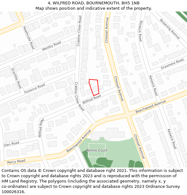 4, WILFRED ROAD, BOURNEMOUTH, BH5 1NB: Location map and indicative extent of plot