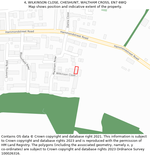 4, WILKINSON CLOSE, CHESHUNT, WALTHAM CROSS, EN7 6WQ: Location map and indicative extent of plot