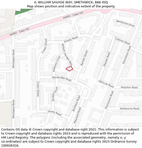 4, WILLIAM SAVAGE WAY, SMETHWICK, B66 4SQ: Location map and indicative extent of plot