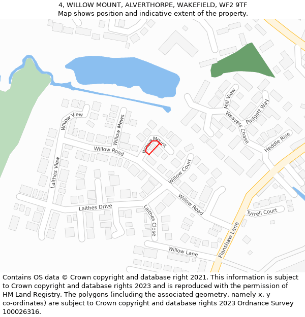 4, WILLOW MOUNT, ALVERTHORPE, WAKEFIELD, WF2 9TF: Location map and indicative extent of plot