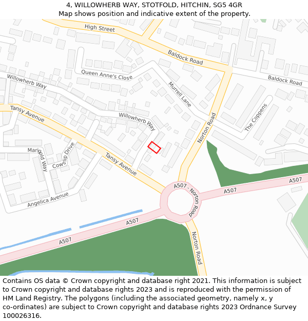 4, WILLOWHERB WAY, STOTFOLD, HITCHIN, SG5 4GR: Location map and indicative extent of plot