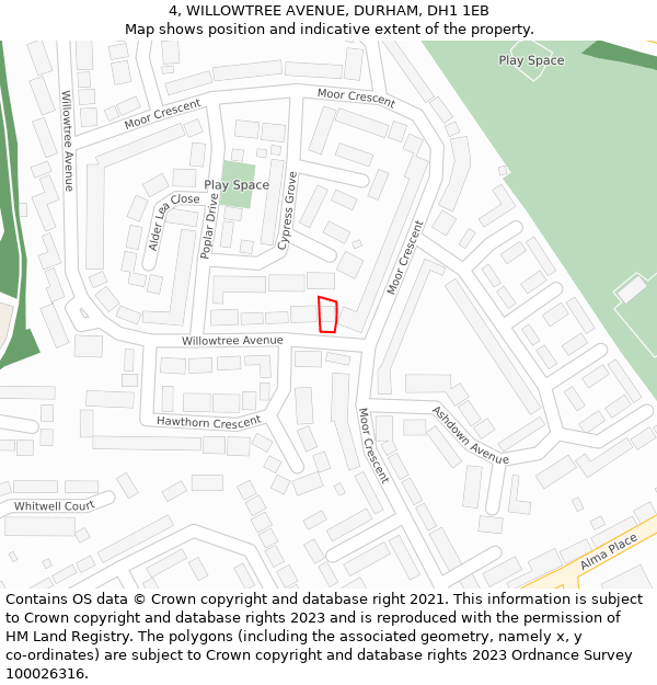4, WILLOWTREE AVENUE, DURHAM, DH1 1EB: Location map and indicative extent of plot