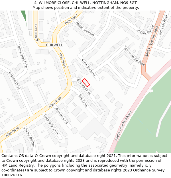 4, WILMORE CLOSE, CHILWELL, NOTTINGHAM, NG9 5GT: Location map and indicative extent of plot