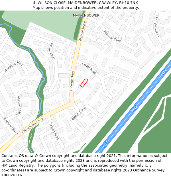 4, WILSON CLOSE, MAIDENBOWER, CRAWLEY, RH10 7NX: Location map and indicative extent of plot