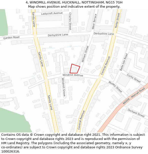 4, WINDMILL AVENUE, HUCKNALL, NOTTINGHAM, NG15 7GH: Location map and indicative extent of plot