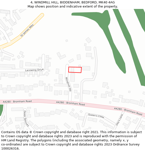 4, WINDMILL HILL, BIDDENHAM, BEDFORD, MK40 4AG: Location map and indicative extent of plot