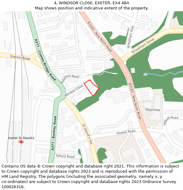 4, WINDSOR CLOSE, EXETER, EX4 4BA: Location map and indicative extent of plot