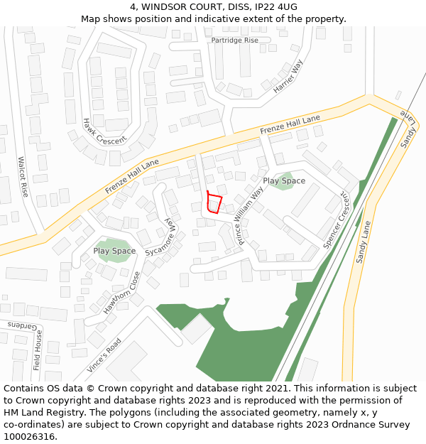 4, WINDSOR COURT, DISS, IP22 4UG: Location map and indicative extent of plot