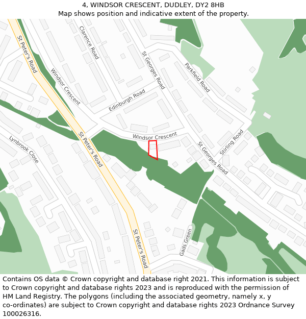 4, WINDSOR CRESCENT, DUDLEY, DY2 8HB: Location map and indicative extent of plot