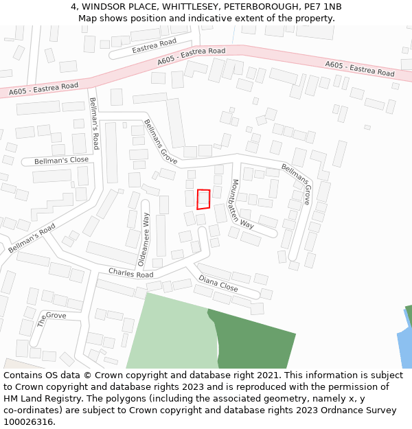 4, WINDSOR PLACE, WHITTLESEY, PETERBOROUGH, PE7 1NB: Location map and indicative extent of plot