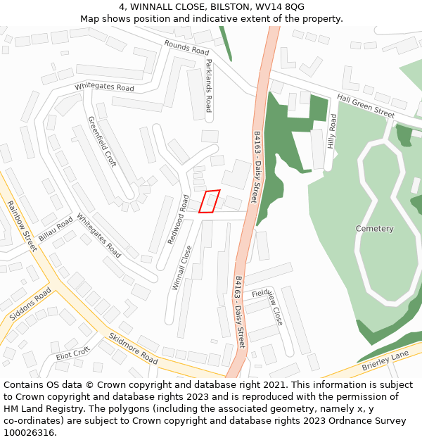 4, WINNALL CLOSE, BILSTON, WV14 8QG: Location map and indicative extent of plot