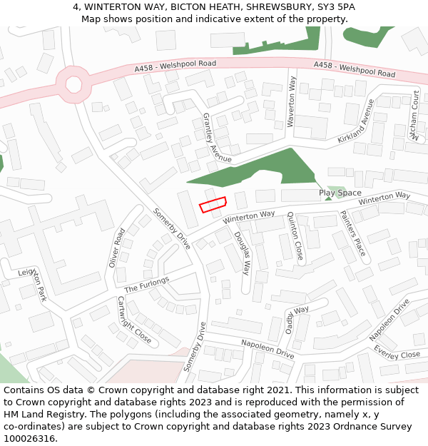 4, WINTERTON WAY, BICTON HEATH, SHREWSBURY, SY3 5PA: Location map and indicative extent of plot