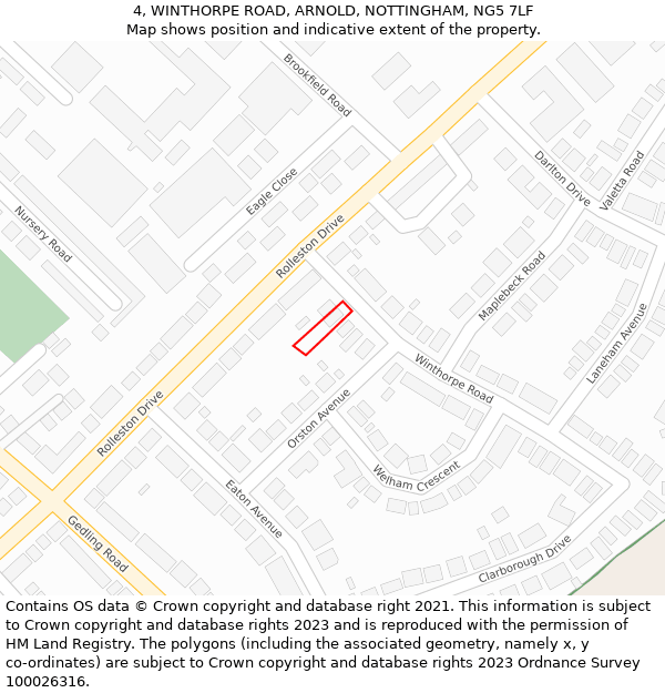 4, WINTHORPE ROAD, ARNOLD, NOTTINGHAM, NG5 7LF: Location map and indicative extent of plot