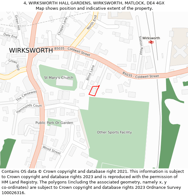 4, WIRKSWORTH HALL GARDENS, WIRKSWORTH, MATLOCK, DE4 4GX: Location map and indicative extent of plot