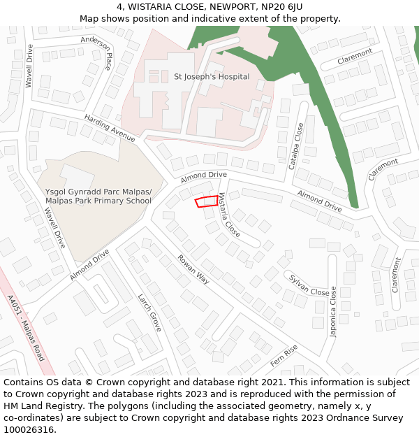 4, WISTARIA CLOSE, NEWPORT, NP20 6JU: Location map and indicative extent of plot