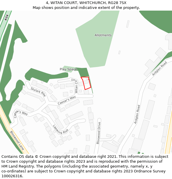 4, WITAN COURT, WHITCHURCH, RG28 7SX: Location map and indicative extent of plot