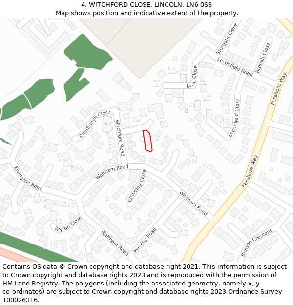 4, WITCHFORD CLOSE, LINCOLN, LN6 0SS: Location map and indicative extent of plot