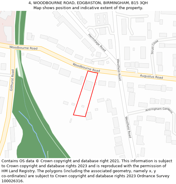 4, WOODBOURNE ROAD, EDGBASTON, BIRMINGHAM, B15 3QH: Location map and indicative extent of plot