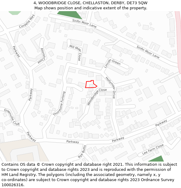 4, WOODBRIDGE CLOSE, CHELLASTON, DERBY, DE73 5QW: Location map and indicative extent of plot