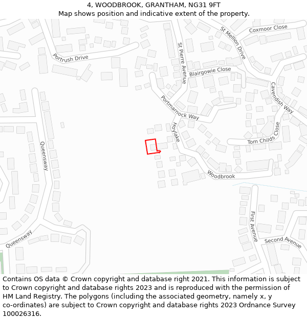 4, WOODBROOK, GRANTHAM, NG31 9FT: Location map and indicative extent of plot
