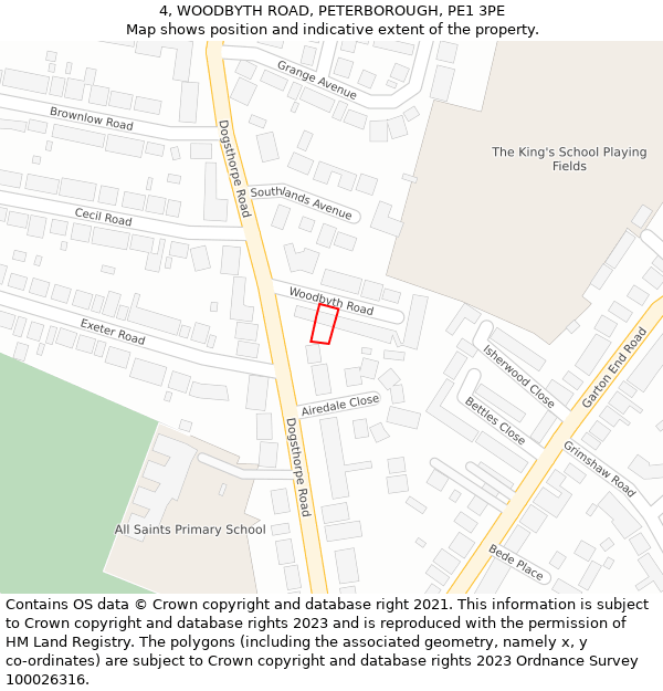 4, WOODBYTH ROAD, PETERBOROUGH, PE1 3PE: Location map and indicative extent of plot