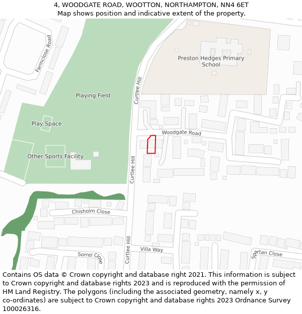 4, WOODGATE ROAD, WOOTTON, NORTHAMPTON, NN4 6ET: Location map and indicative extent of plot