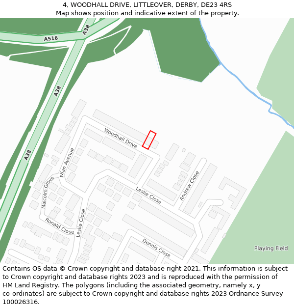 4, WOODHALL DRIVE, LITTLEOVER, DERBY, DE23 4RS: Location map and indicative extent of plot