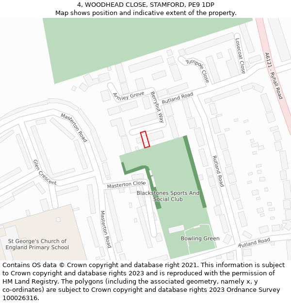 4, WOODHEAD CLOSE, STAMFORD, PE9 1DP: Location map and indicative extent of plot