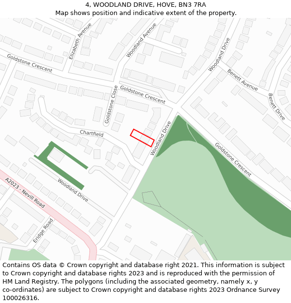 4, WOODLAND DRIVE, HOVE, BN3 7RA: Location map and indicative extent of plot