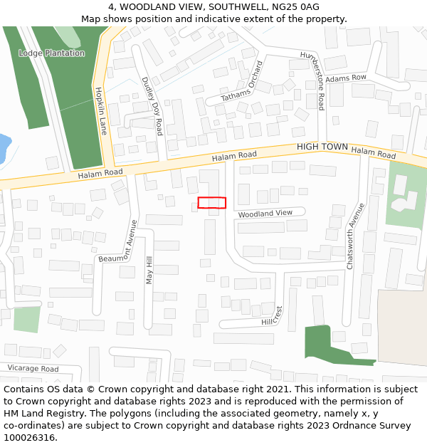 4, WOODLAND VIEW, SOUTHWELL, NG25 0AG: Location map and indicative extent of plot