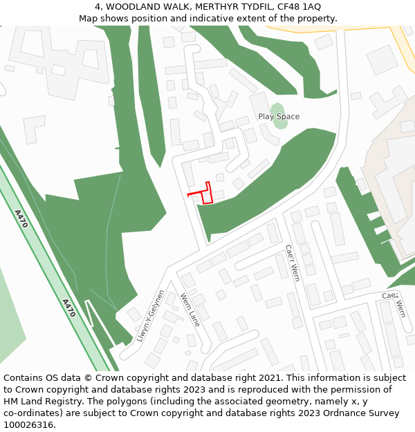 4, WOODLAND WALK, MERTHYR TYDFIL, CF48 1AQ: Location map and indicative extent of plot