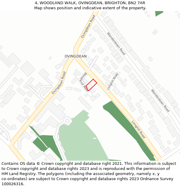 4, WOODLAND WALK, OVINGDEAN, BRIGHTON, BN2 7AR: Location map and indicative extent of plot