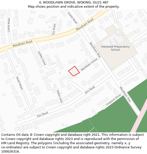 4, WOODLAWN GROVE, WOKING, GU21 4EF: Location map and indicative extent of plot